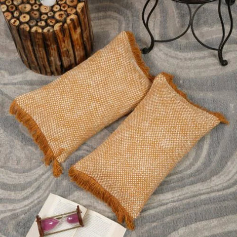 Checkered Pattern Cotton Cushion Cover: Mustard Yellow Elegance