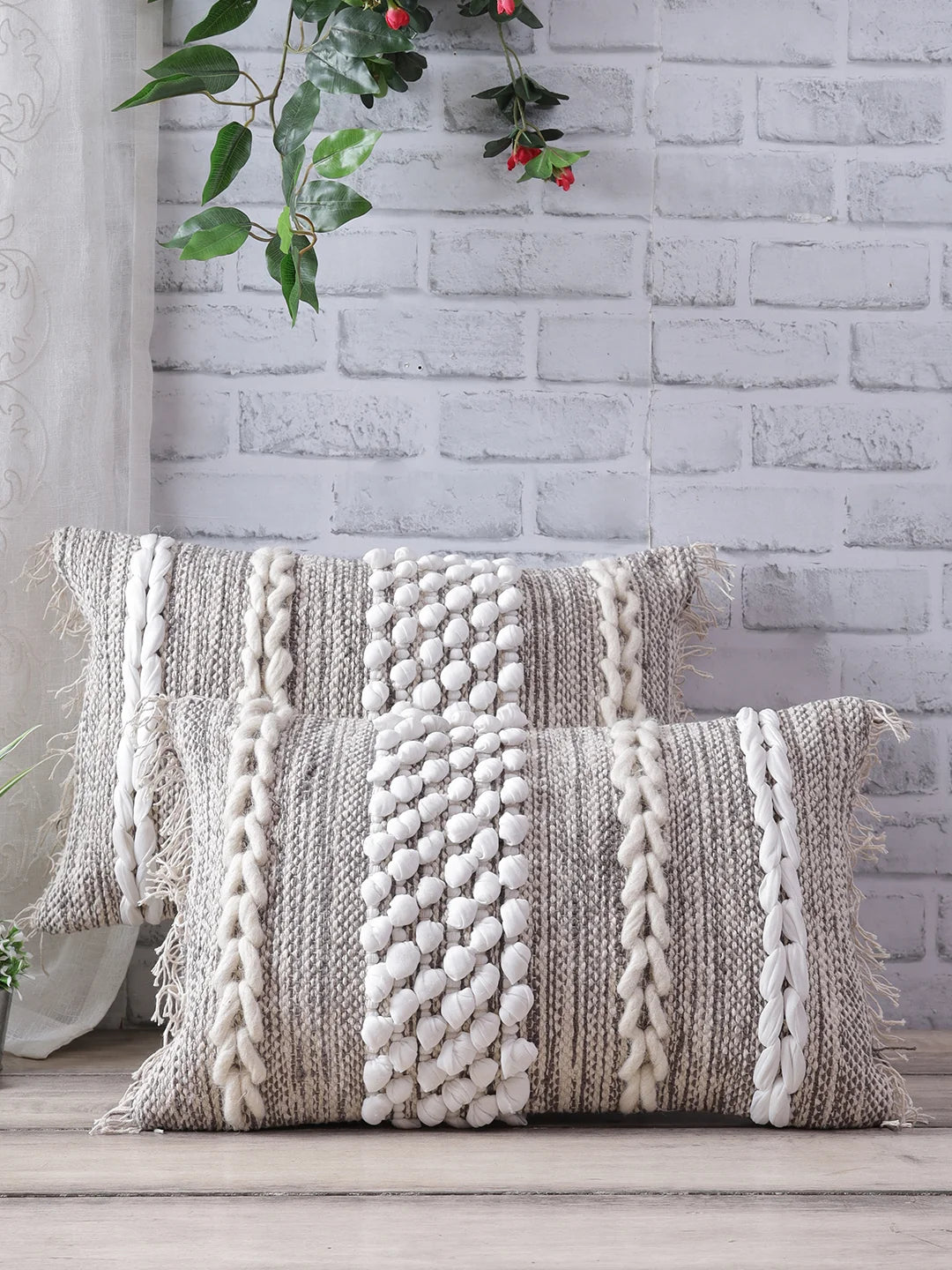 Ivory & Grey Cotton/Wool Cushion Cover