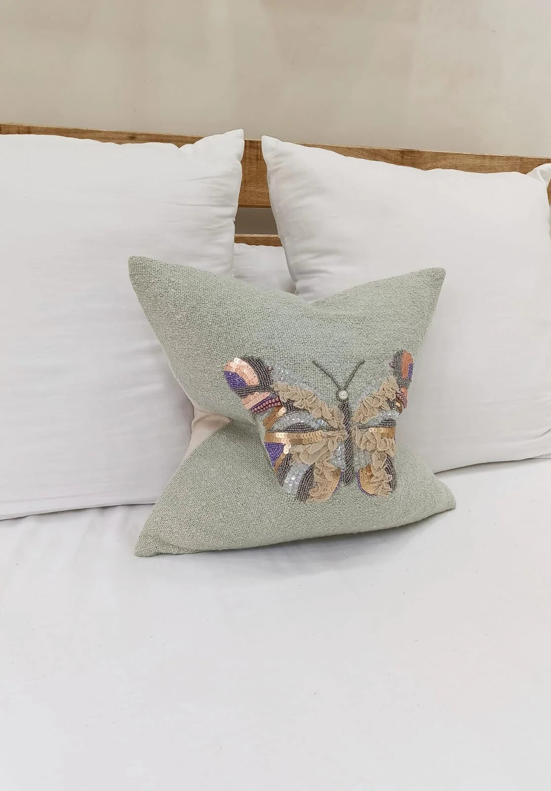 Butterfly Handmade Zardozi Cushion Cover