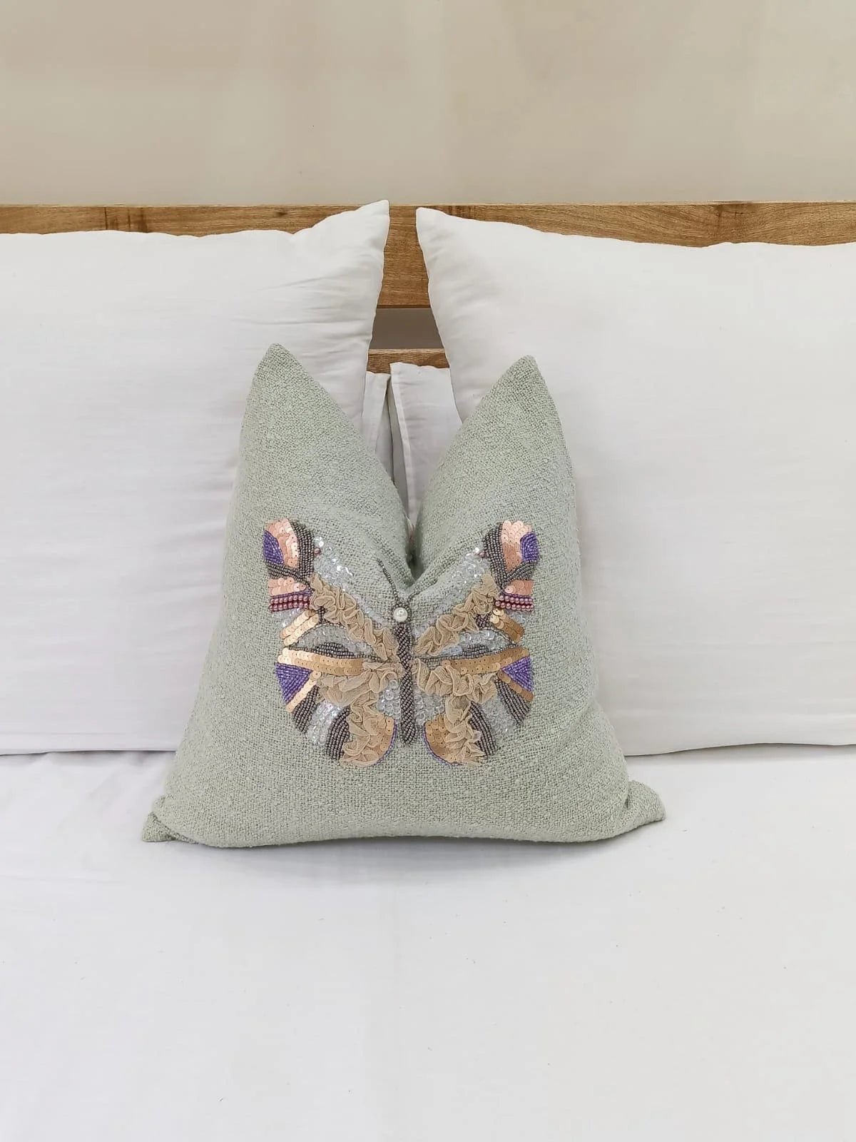 Butterfly Handmade Zardozi Cushion Cover