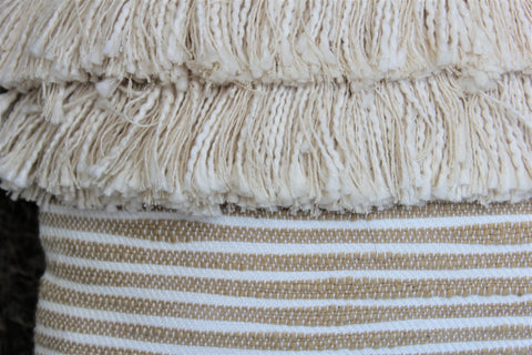 Ivory & beige fringes cushion cover