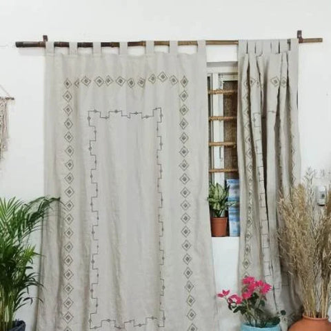 Tab Top Linen Curtain: Boho Embroidery Elegance