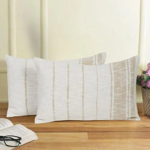 White & Beige Classic Striped Lumbar Cushion Cover: Urban Adorn