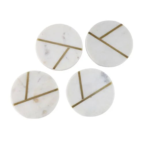 Set of 4 Marble Brass Inlay Coaster: Premium Home Decor