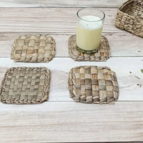 Set of 4 Natural Seagrass Coasters: Handmade & Rustic