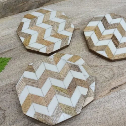 Set of 4 Wood Coasters Hexagon Coaster - Urban Adorn