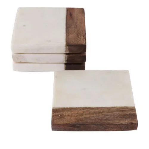 Set of 4 Marble & Wood Coasters: Nautical Home Décor