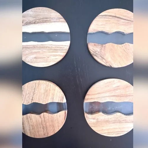 Set of 4 Wood Epoxy Resin Coasters - Handmade Elegance