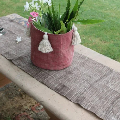 Brown Textured Linen Table Runner | Handcrafted Rustic