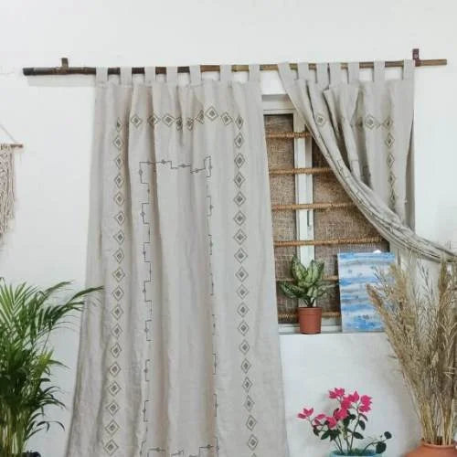 Tab Top Linen Curtain: Boho Embroidery Elegance