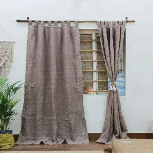 Embroidered Linen Curtain: Tab Top Elegance