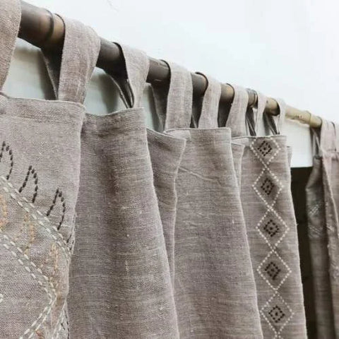 Embroidered Linen Curtain: Tab Top Elegance