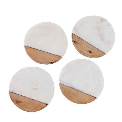 Set of 4 Marble & Wood Coasters: Rustic Charm