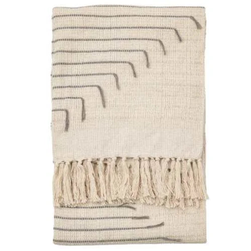 Grey Stripe Woven Throw Blanket with Fringes