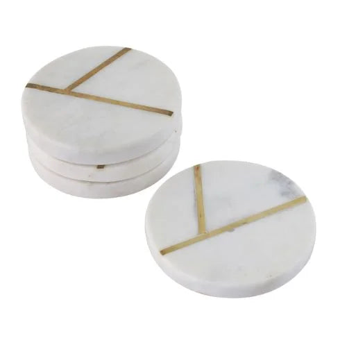 Set of 4 Marble Brass Inlay Coaster: Premium Home Decor