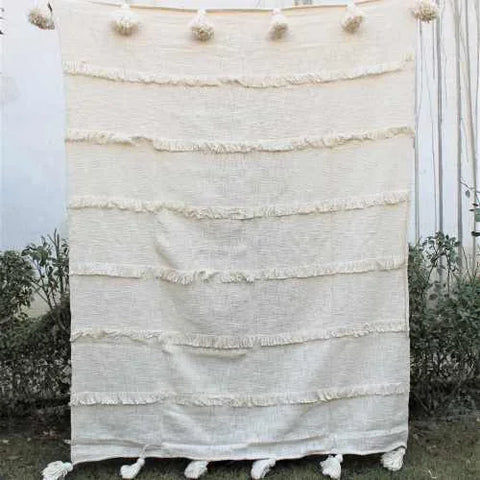 Ethereal Elegance: Handmade Ivory Throw with Fringes