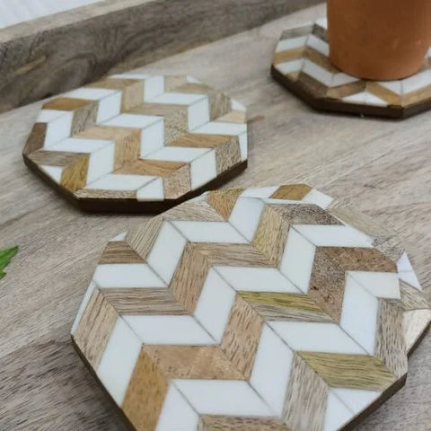 Set of 4 Wood Coasters Hexagon Coaster - Urban Adorn