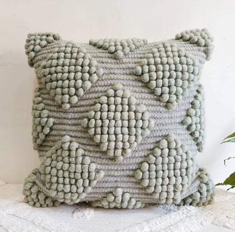 Pale Green Cotton & Wool Cushion Cover