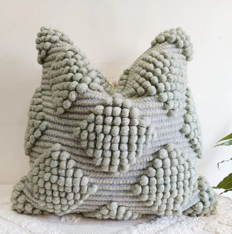 Pale Green Cotton & Wool Cushion Cover