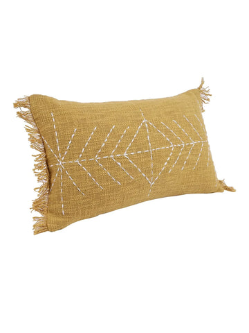 Kantha hand stitched cushion cover with fringes