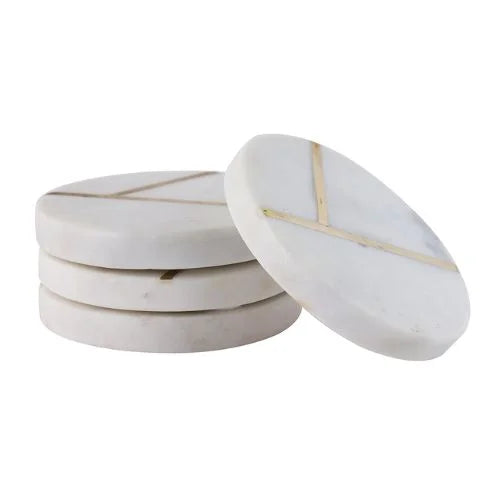 Set of 4 Marble Brass Inlay Coaster: Premium Home Decor