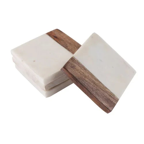 Set of 4 Marble & Wood Coasters: Nautical Home Décor