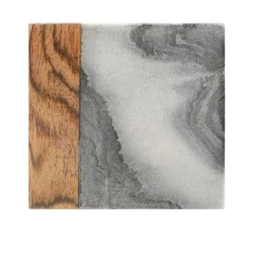 Set of 4 Marble & Wood Square Coaster: Inspired Table Décor
