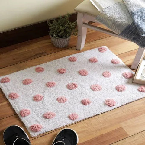 Pink and White Bath Mat - Tufted Cotton Blend of Romance & Luxury