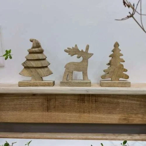 Set of 3 Wooden Christmas Tree & Reindeer: Urban Adorn