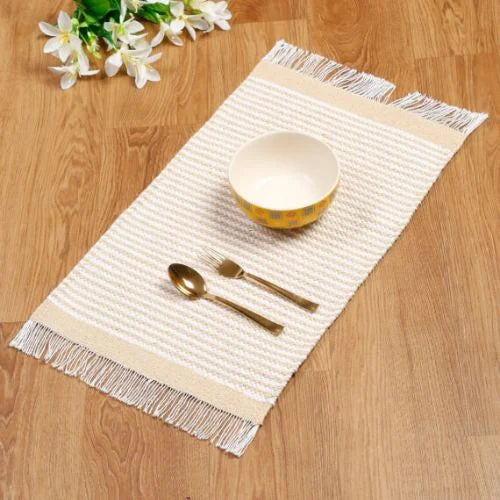 Set of 4 Handcrafted Beige Cotton Table Mats - Premium Decor