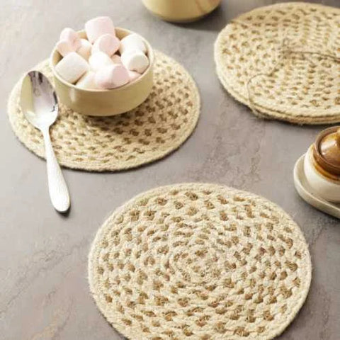 Set of 4 Handmade Large Jute Coasters: Rustic Dining Elegance