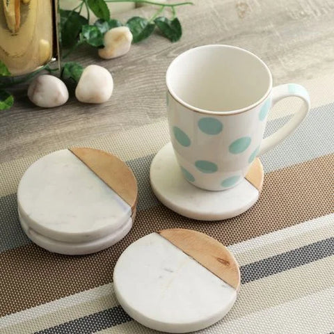 Set of 4 Marble & Wood Coasters: Rustic Charm