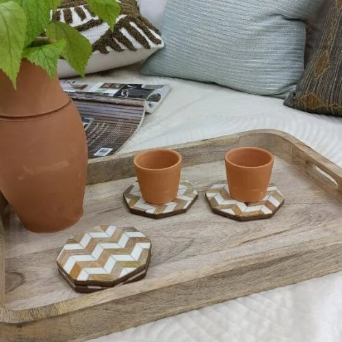 Set of 4 Wood Coasters Hexagon Coaster - Urban Adorn