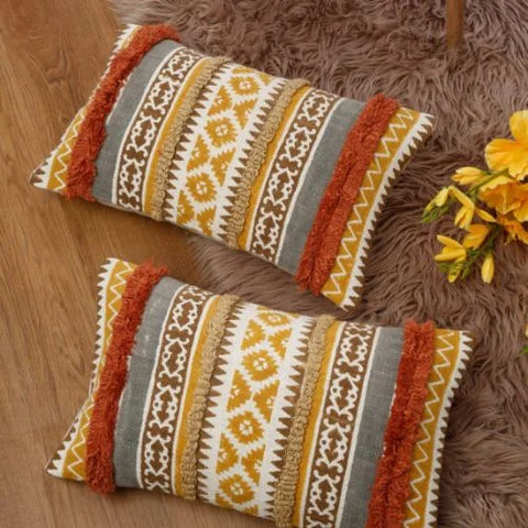 Bohemian Indian Block-Printed Cushion Cover: Rajasthani Tradition