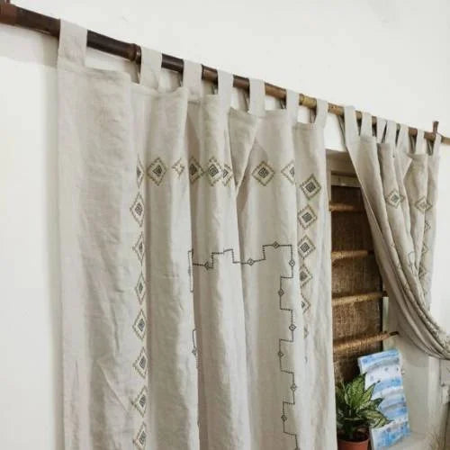 Tab Top Linen Curtain: Boho Embroidery Elegance