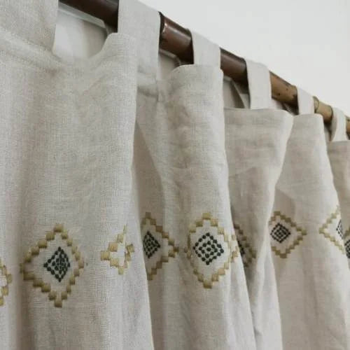 Tab Top Linen Curtain: Boho Embroidery Elegance