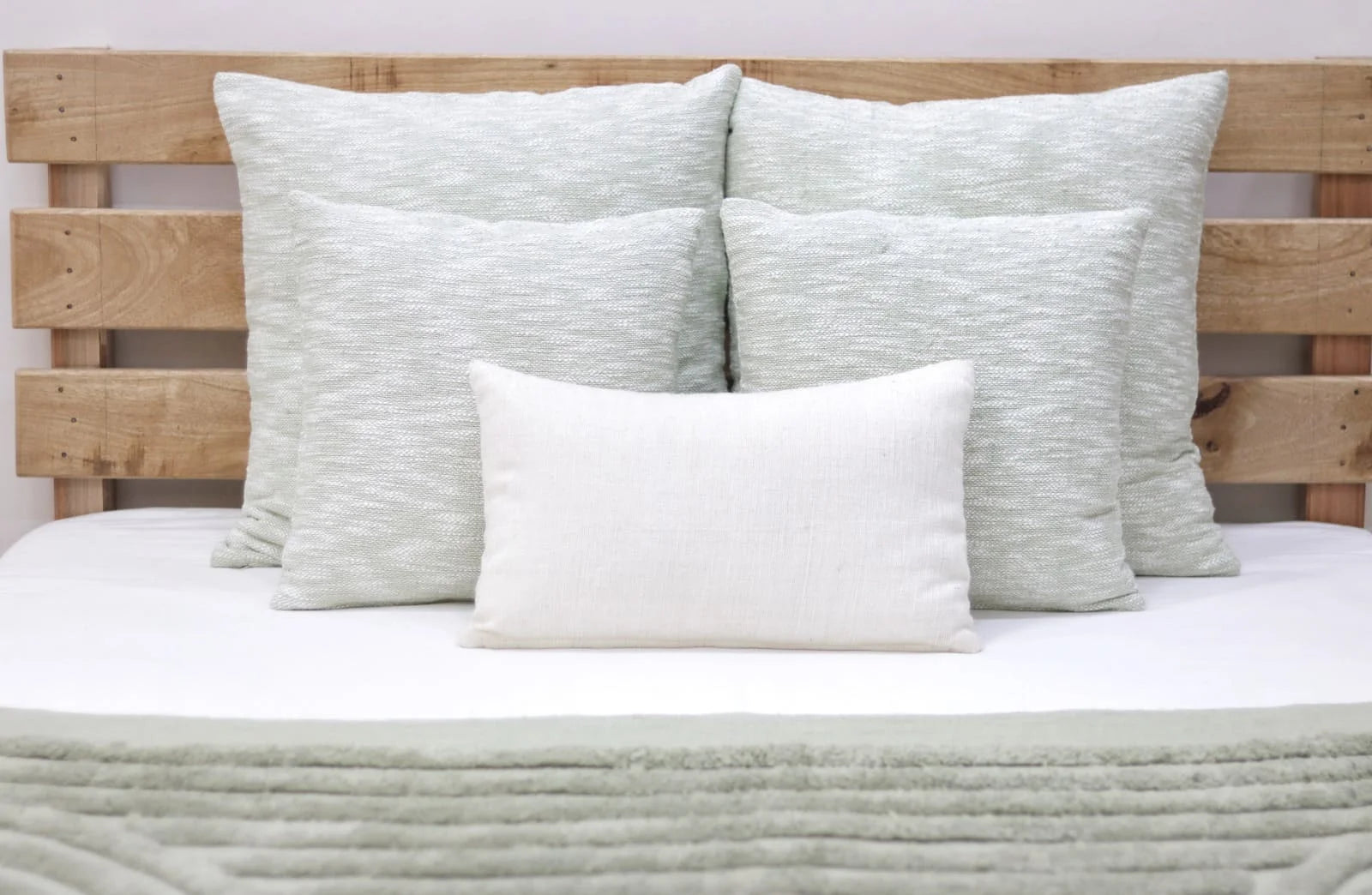 Set of 2 Sage Green Chambray Cotton Cushion
