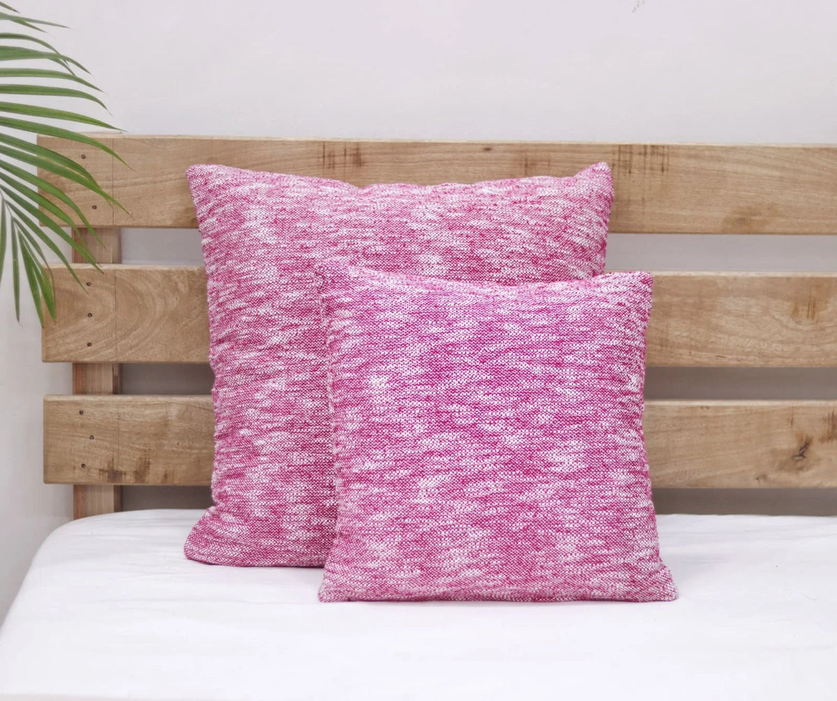 Set of 2 Pink Chambray Cotton Cushion Cover