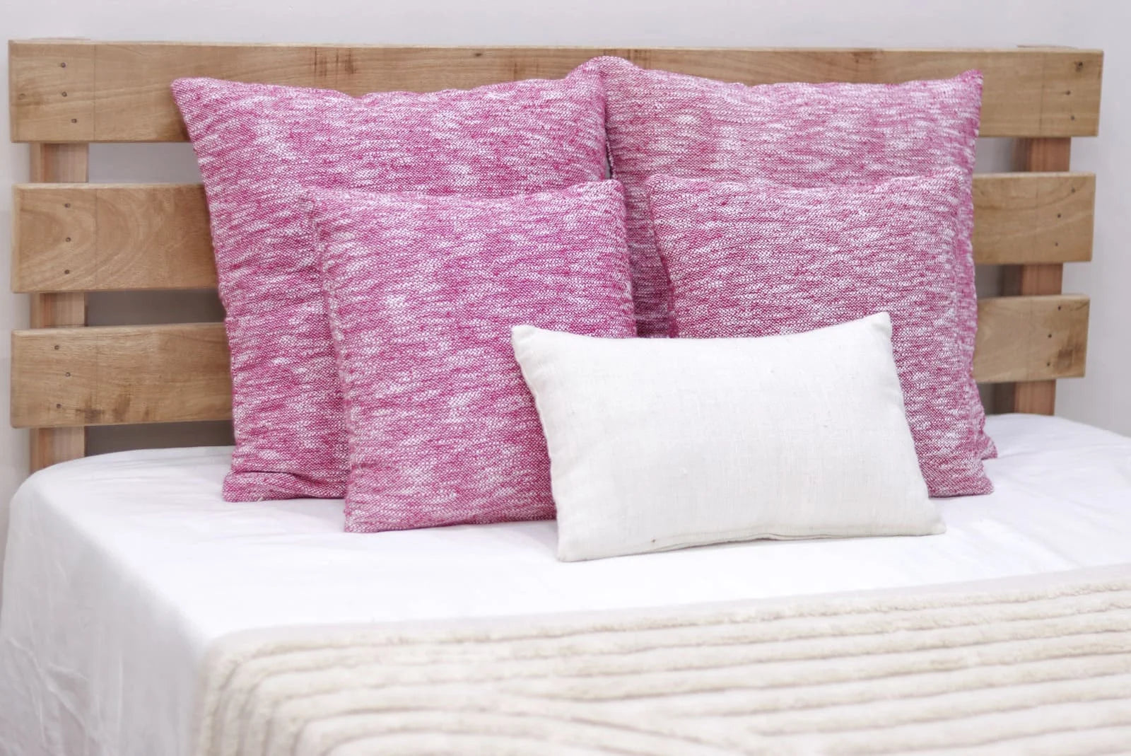 Set of 2 Pink Chambray Cotton Cushion Cover