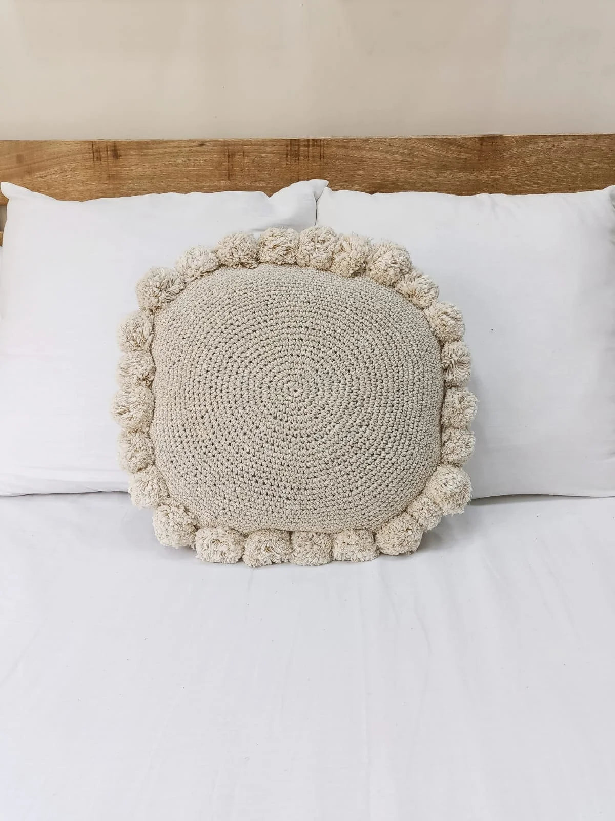 Crochet Round Cushion Cover Pom Pom Cushion Cover