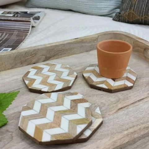 Set of 4 Wood Coasters Hexagon Coaster - Urban Adorn