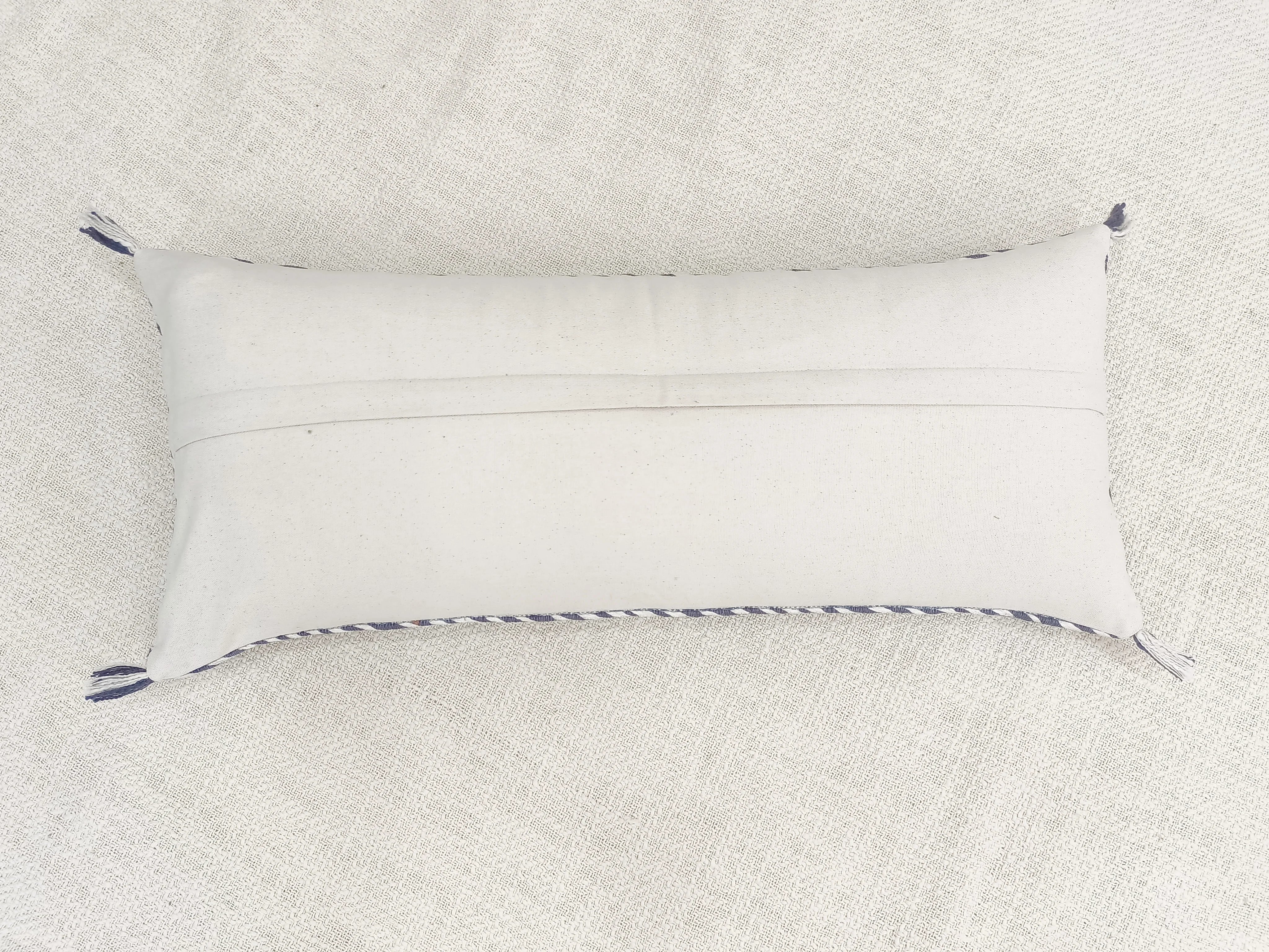 Blue Embroidered Lumbar Cushion Cover