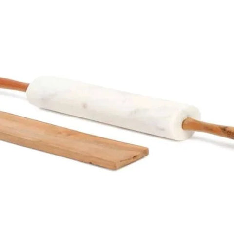 White Marble Rolling Pin with Wooden Stand: Premium Quality