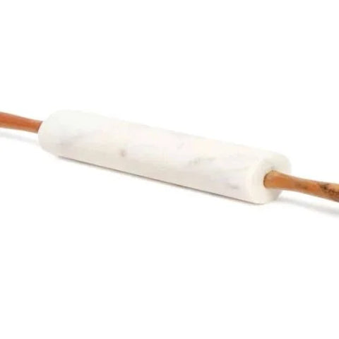 White Marble Rolling Pin with Wooden Stand: Premium Quality